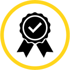 Icon of checkmark seal and ribbon